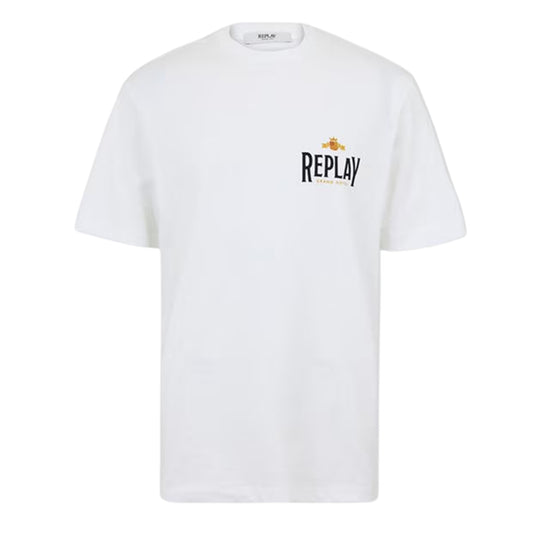 White - Front - Replay Mens Aspen Back Print T-Shirt