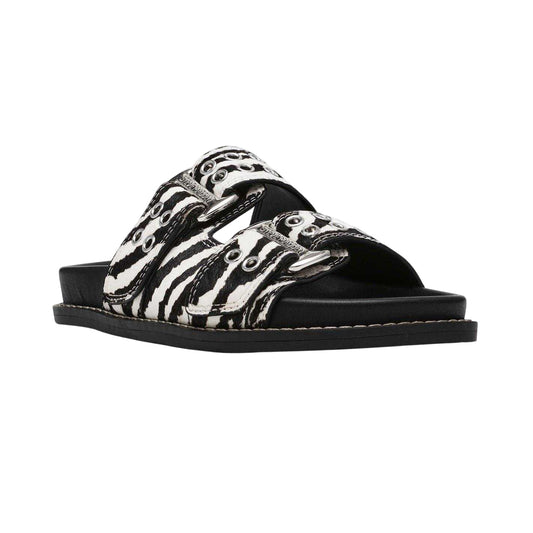 White-Black - Front - Steve Madden Womens-Ladies Agent Zebra Print Sliders