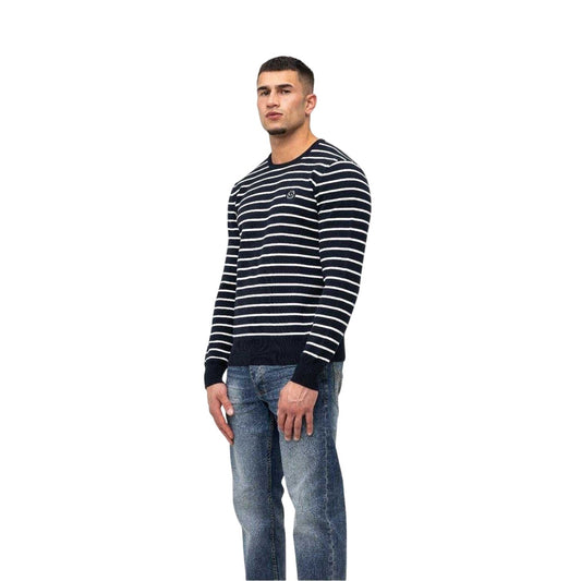 Navy - Front - Marshall Artist Mens Striped Rib Knit Sweater Top