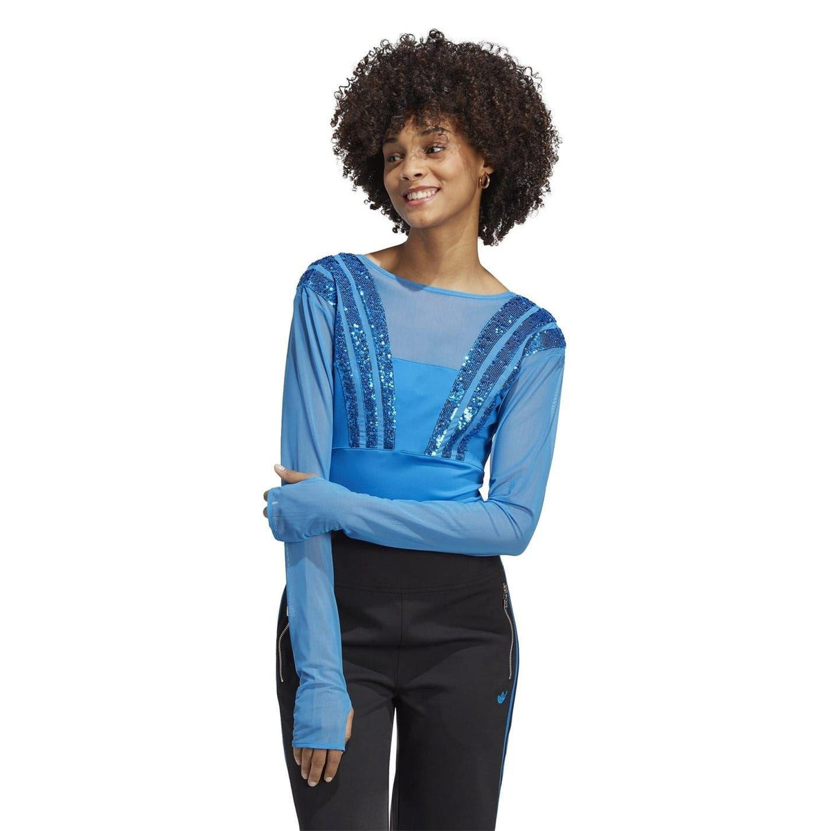 Blue - Lifestyle - Adidas Womens-Ladies Santiago Slim Long-Sleeved Bodysuit
