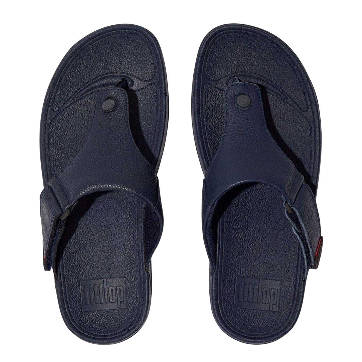 Navy - Pack Shot - FitFlop Mens Leather Toe Post Flat Sandals