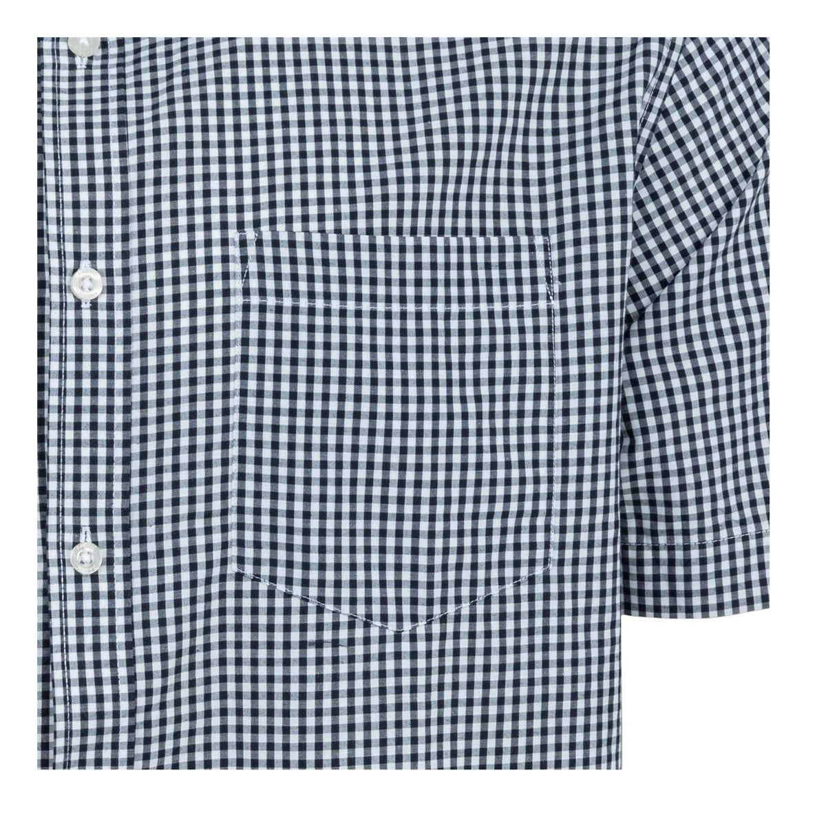 Navy - Side - Fabric Mens Gingham Poplin Short-Sleeved Shirt