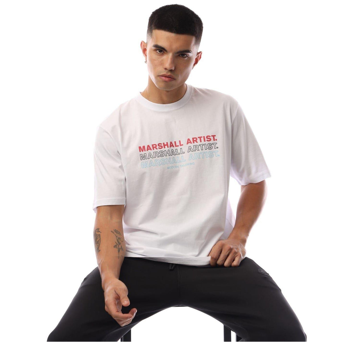White - Side - Marshall Artist Mens Repeat Logo Regular T-Shirt
