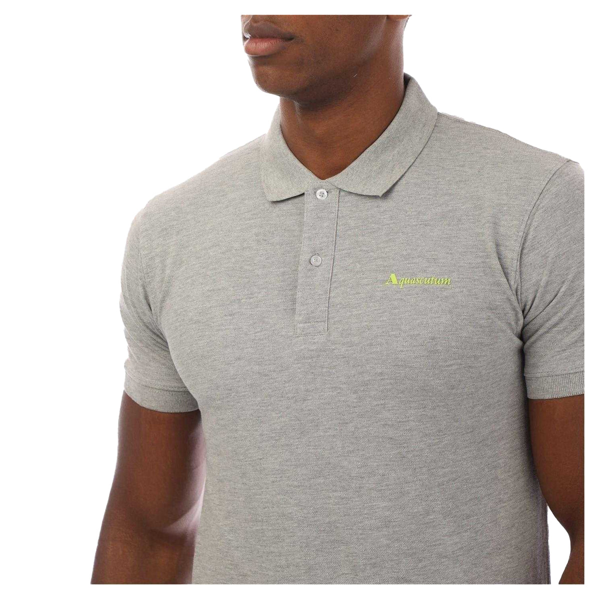 Light Grey Melange - Side - Aquascutum Mens Regular Short-Sleeved Polo Shirt