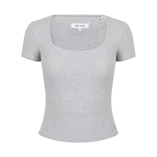 Grey Marl Marl - Front - Jack Wills Womens-Ladies Ribbed Square Neck Fitted T-Shirt