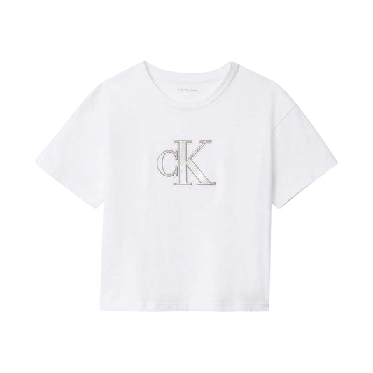 White - Front - Calvin Klein Childrens-Kids Jeans Big Logo Regular T-Shirt