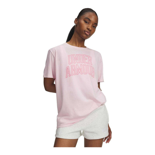 Pink - Front - Under Armour Womens-Ladies Rival Chest Logo Oversized T-Shirt