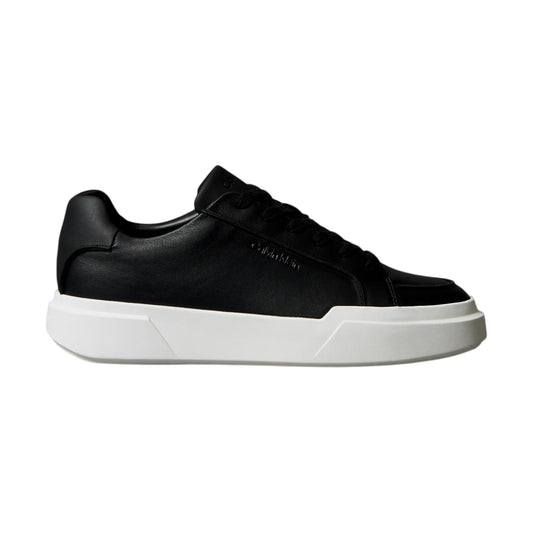 Black-White - Front - Calvin Klein Mens Leather Chunky Trainers