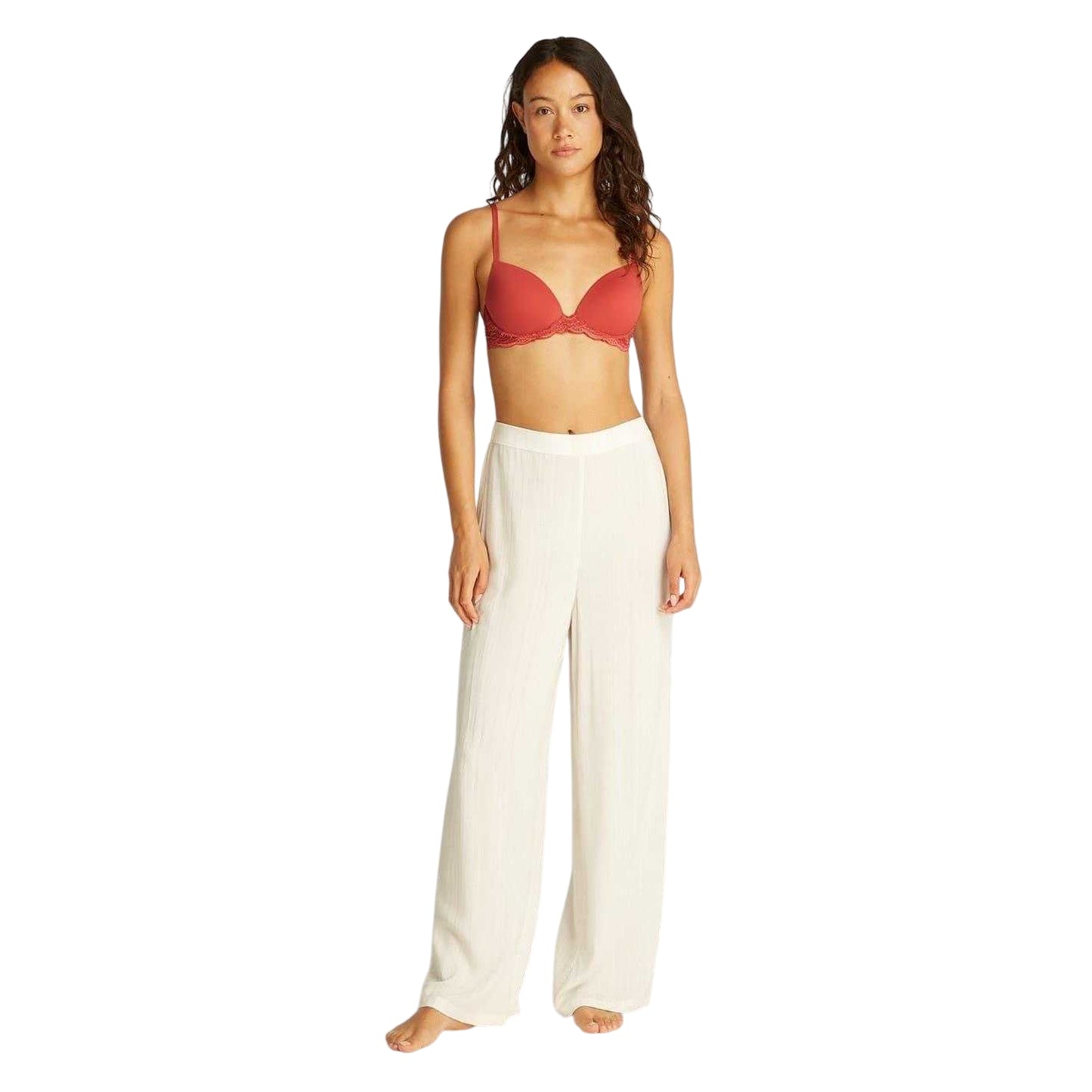 Terracotta - Side - Calvin Klein Womens-Ladies Demi Lace Trim Push Up Bra