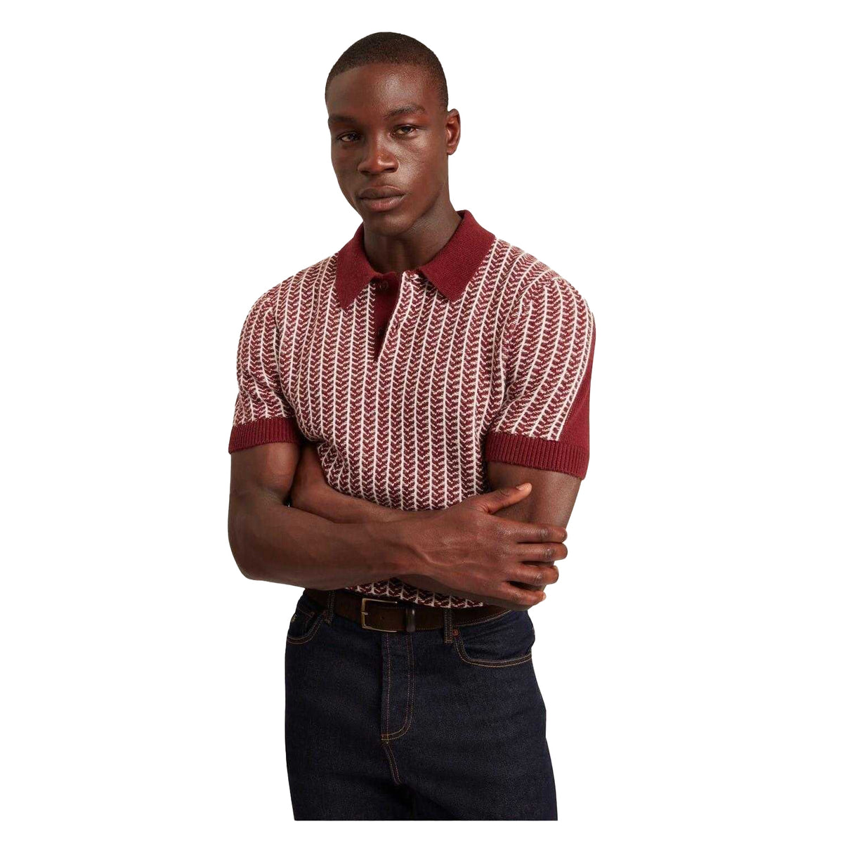 Maroon - Side - Ted Baker Mens Herringbone Short-Sleeved Polo Shirt