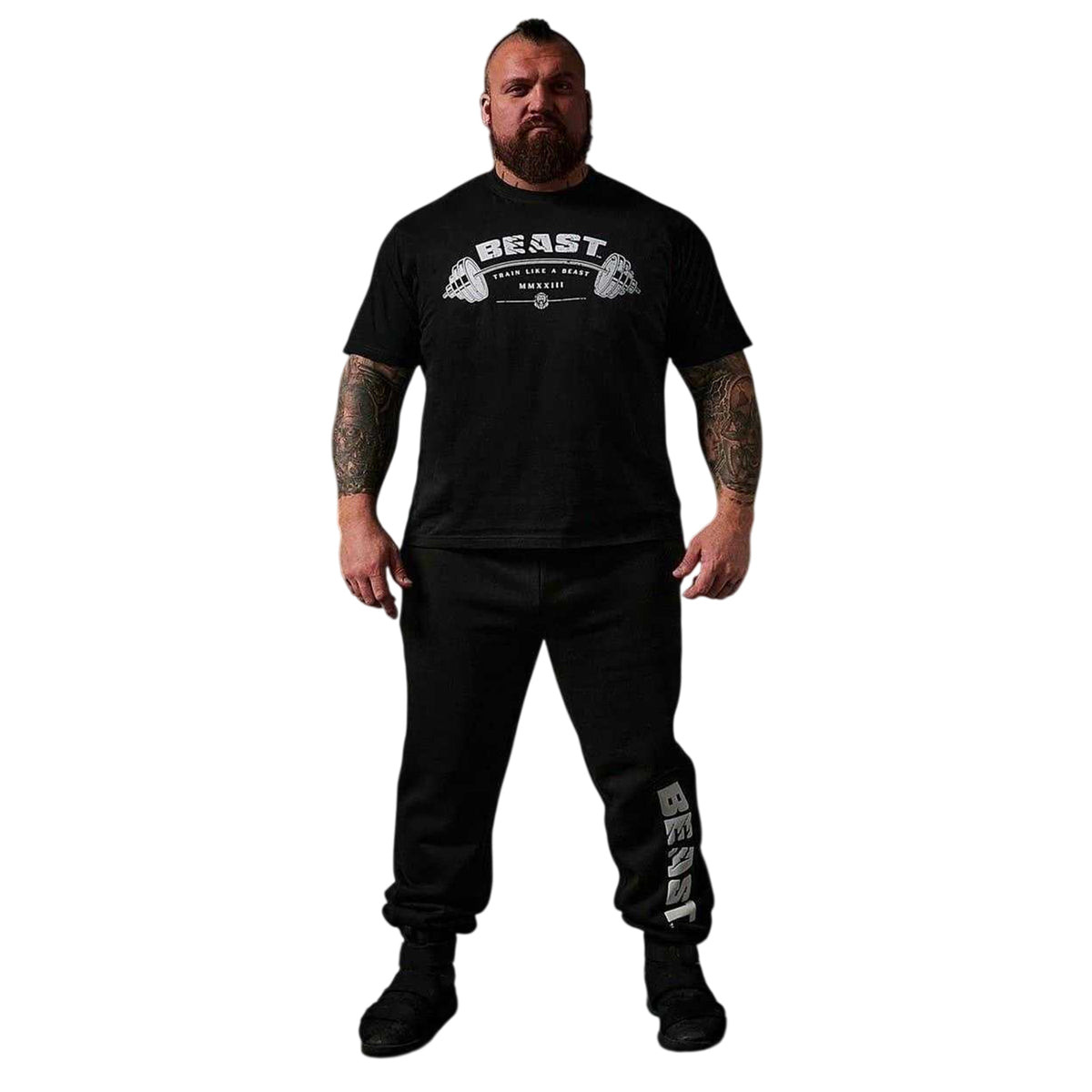 Black - Side - BEAST Unisex Adult Barbell Relaxed Fit T-Shirt