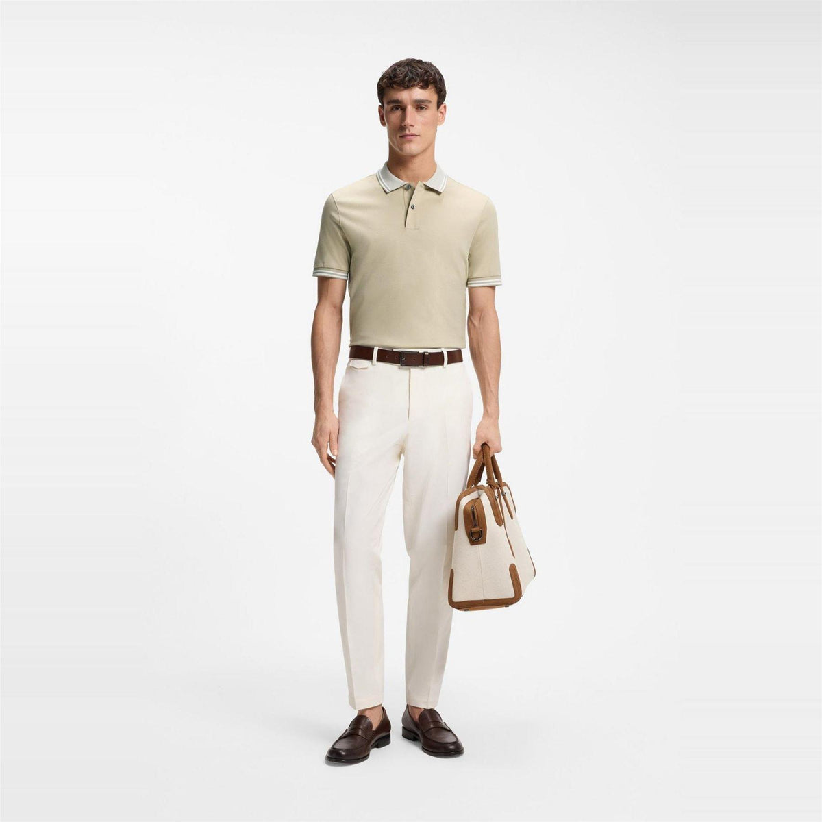 Beige - Pack Shot - Boss Mens Logo Cotton Short-Sleeved Polo Shirt