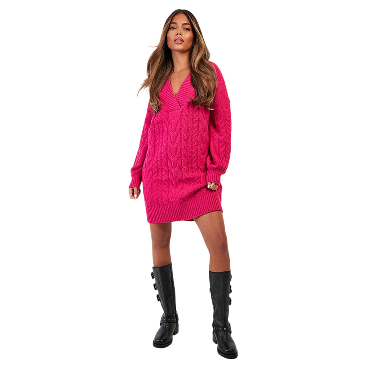 Pink - Lifestyle - Threadbare Womens-Ladies Chalk Cable Knit Jumper Dress