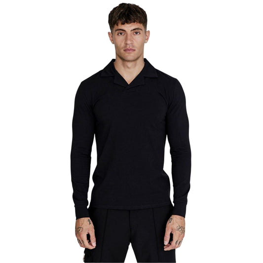 Black - Front - SikSilk Mens Slim Long-Sleeved Polo Shirt