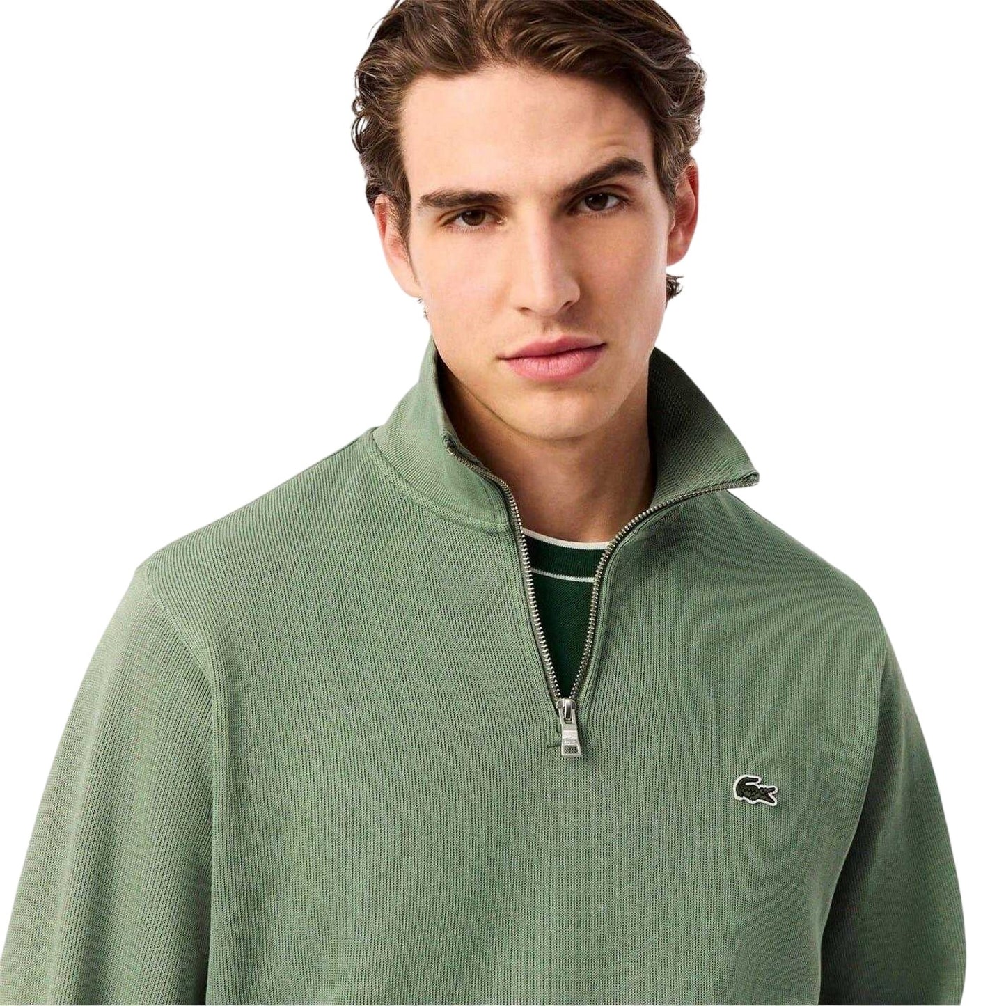 Thyme Green - Side - Lacoste Mens Cotton Blend Quarter Zip Sweatshirt