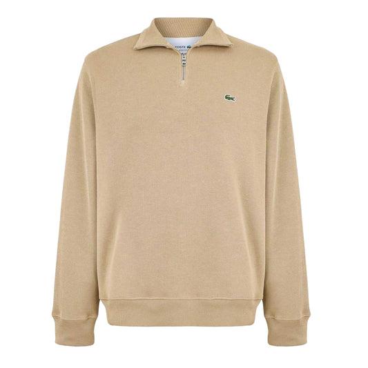 Beige - Front - Lacoste Mens Cotton Blend Quarter Zip Sweatshirt