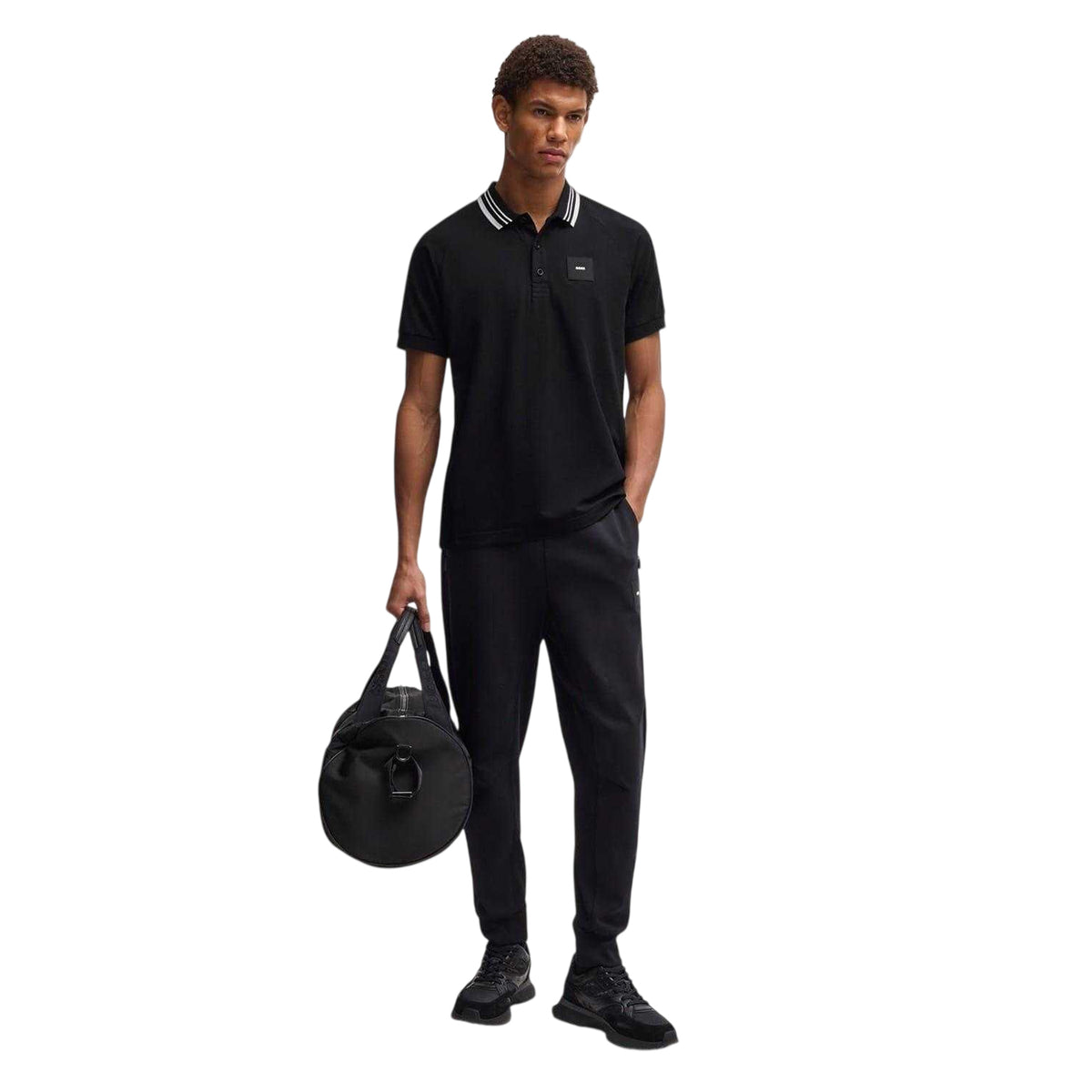 Black - Side - Boss Mens Collared Regular Raglan Polo Shirt
