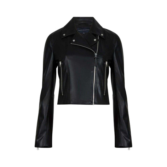 Black - Front - French Connection Womens-Ladies Etta Faux Leather Biker Jacket