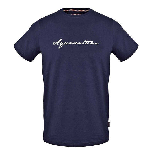 Navy - Front - Aquascutum Mens Printed Signature Crew Neck T-Shirt