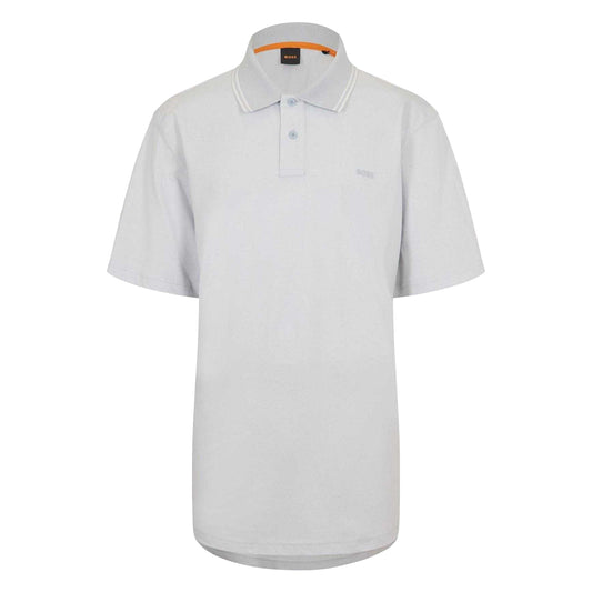Pastel Grey - Front - Boss Mens Peoxfordnew Short-Sleeved Polo Shirt
