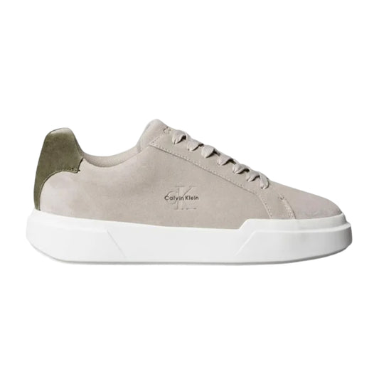 Taupe-White-Green - Front - Calvin Klein Mens Suede Chunky Trainers