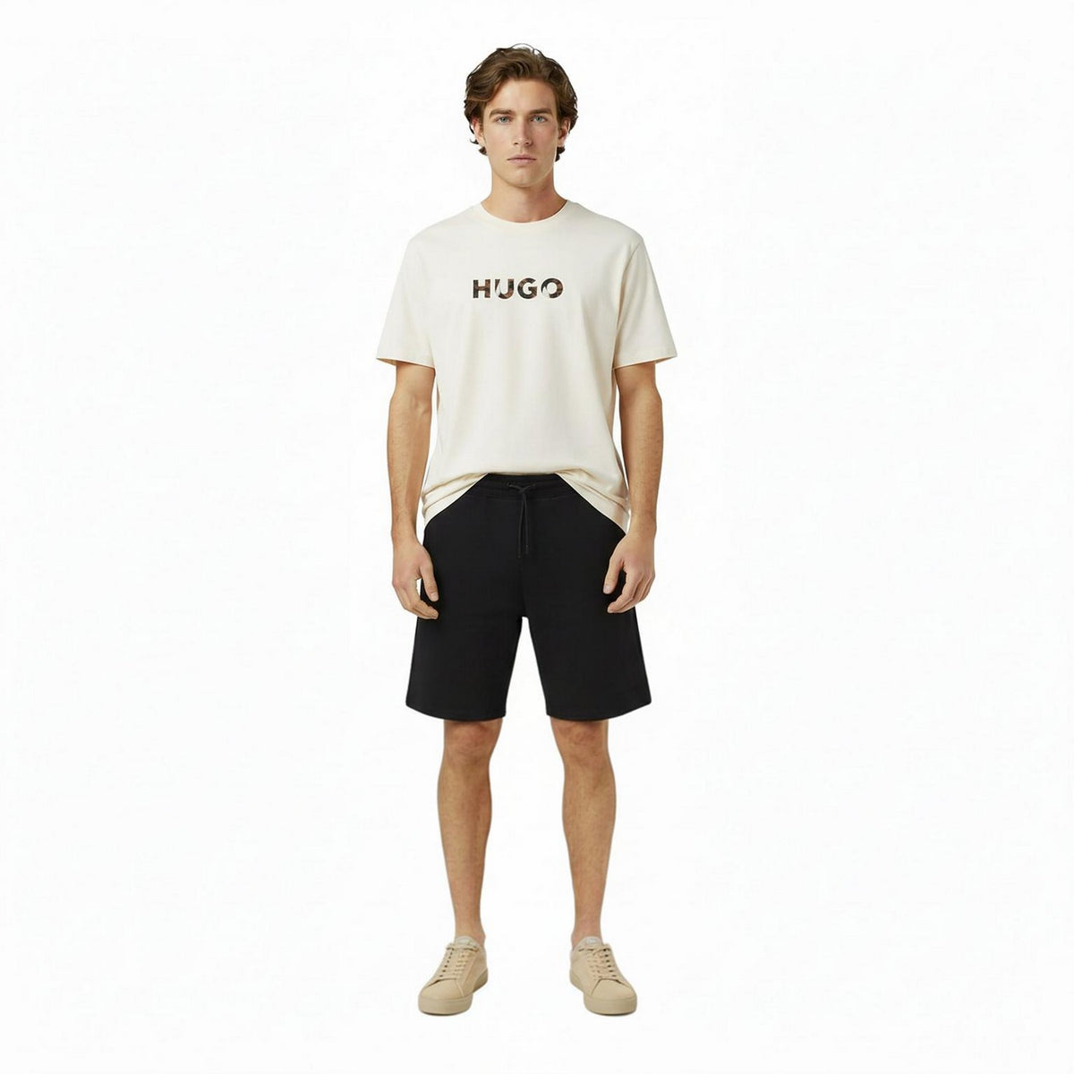 White - Pack Shot - Hugo Mens Dumeo Animal Print Logo Cotton T-Shirt