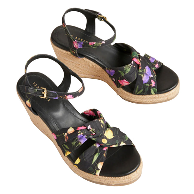 Black - Pack Shot - Ted Baker Womens-Ladies Cardone Floral Platform Espadrilles