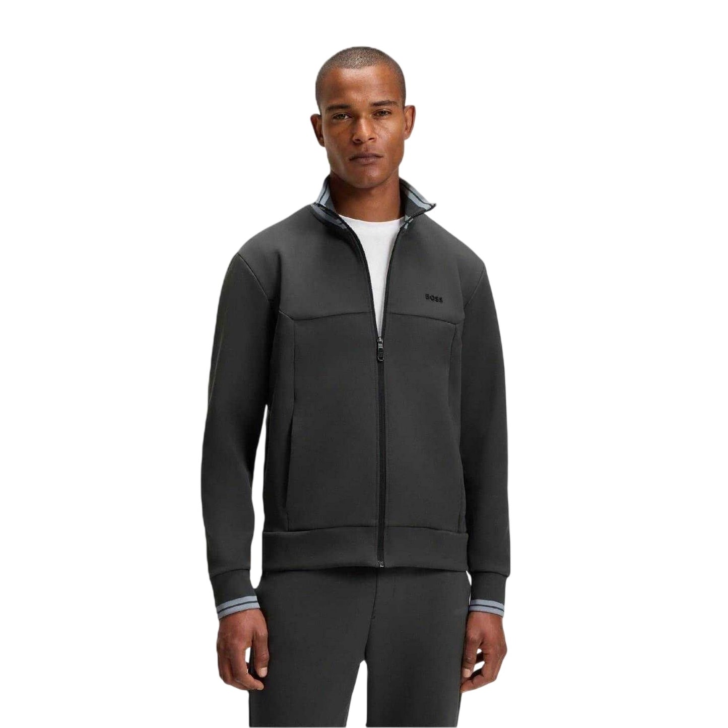 Dark Grey - Lifestyle - Boss Mens Embroidered Logo Regular Long-Sleeved Track Jacket