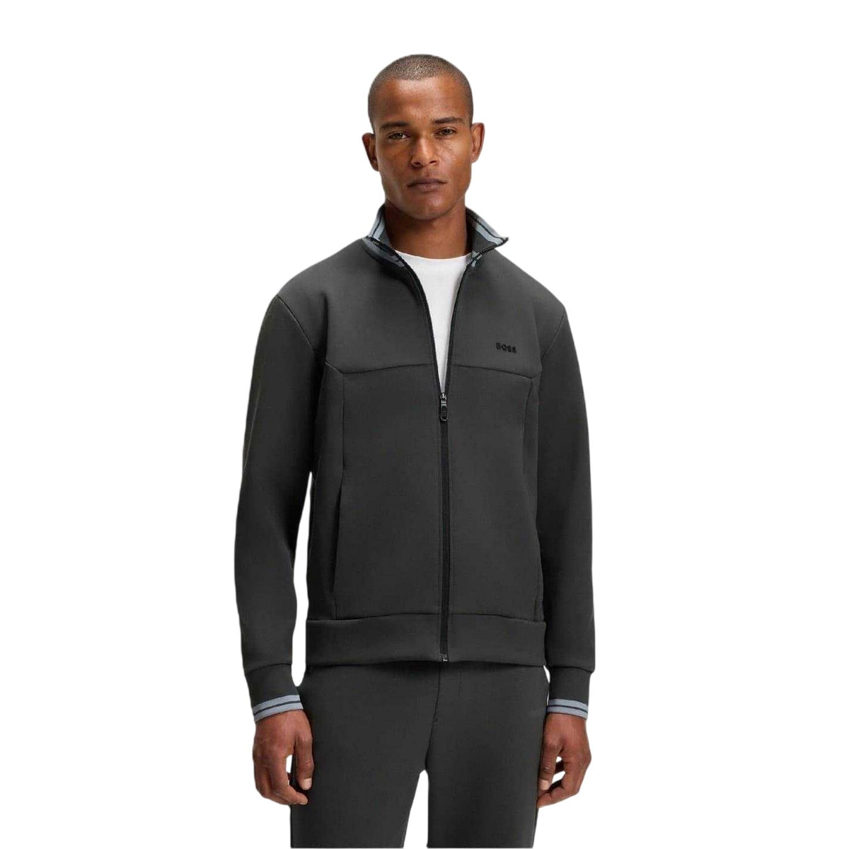 Dark Grey - Lifestyle - Boss Mens Embroidered Logo Regular Long-Sleeved Track Jacket