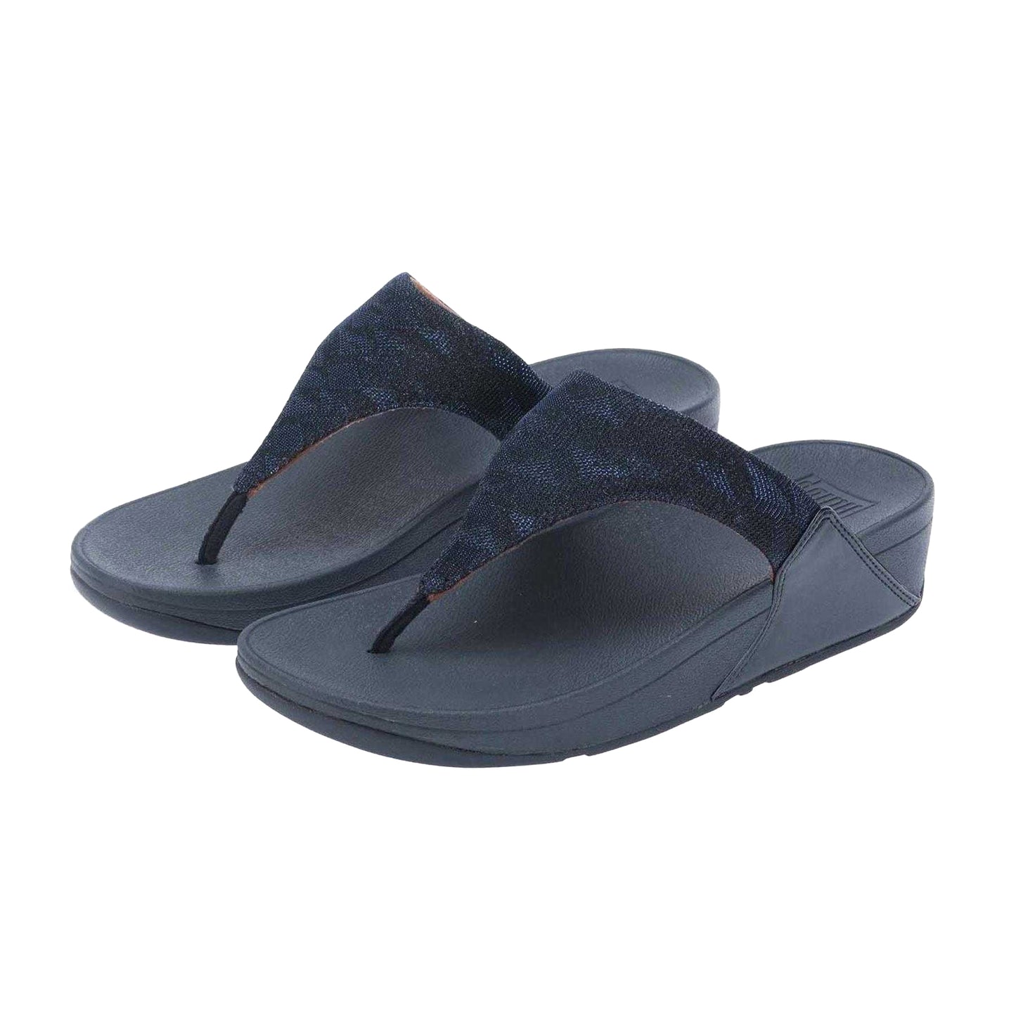 Navy - Pack Shot - Fit Flop Womens-Ladies Lulu Glitz Toe Post Wedge Sandals