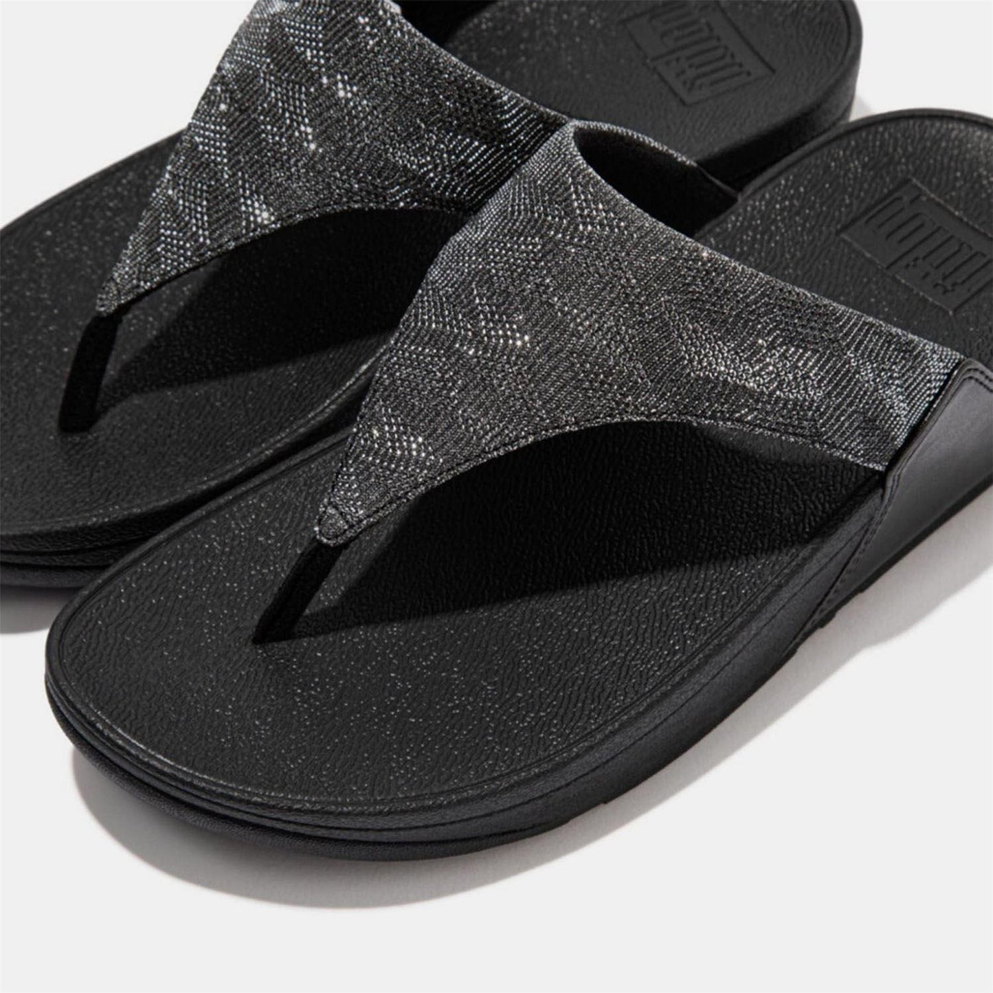 Black - Pack Shot - Fit Flop Womens-Ladies Lulu Glitz Toe Post Wedge Sandals