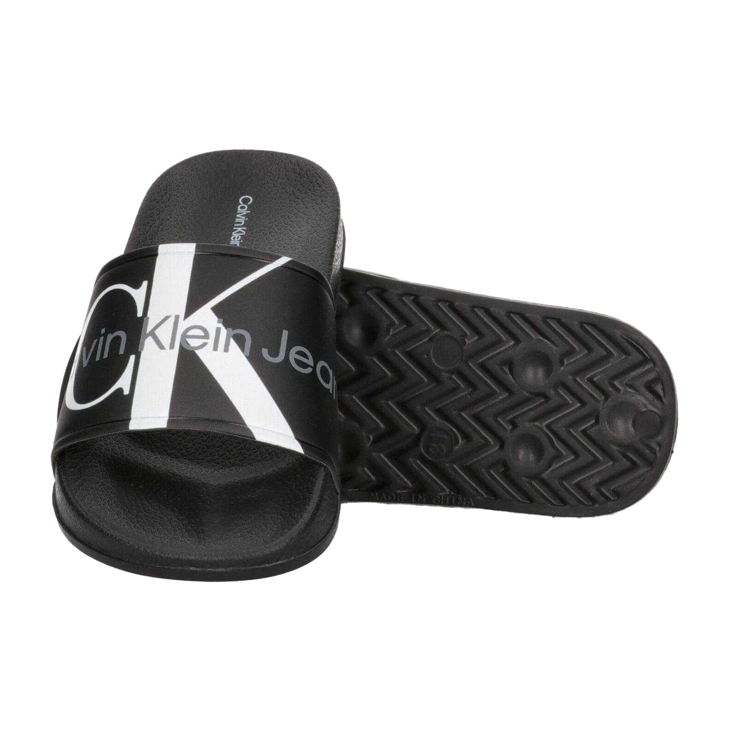 Black - Lifestyle - Calvin Klein Unisex Adult Logo Open Toe Flat Slides