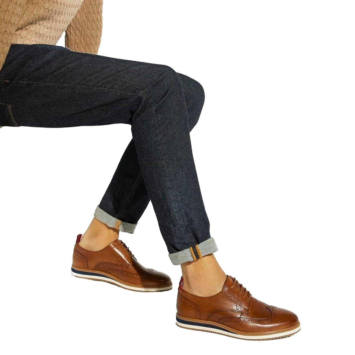 Tan - Pack Shot - Dune London Mens Nubuck Brogues