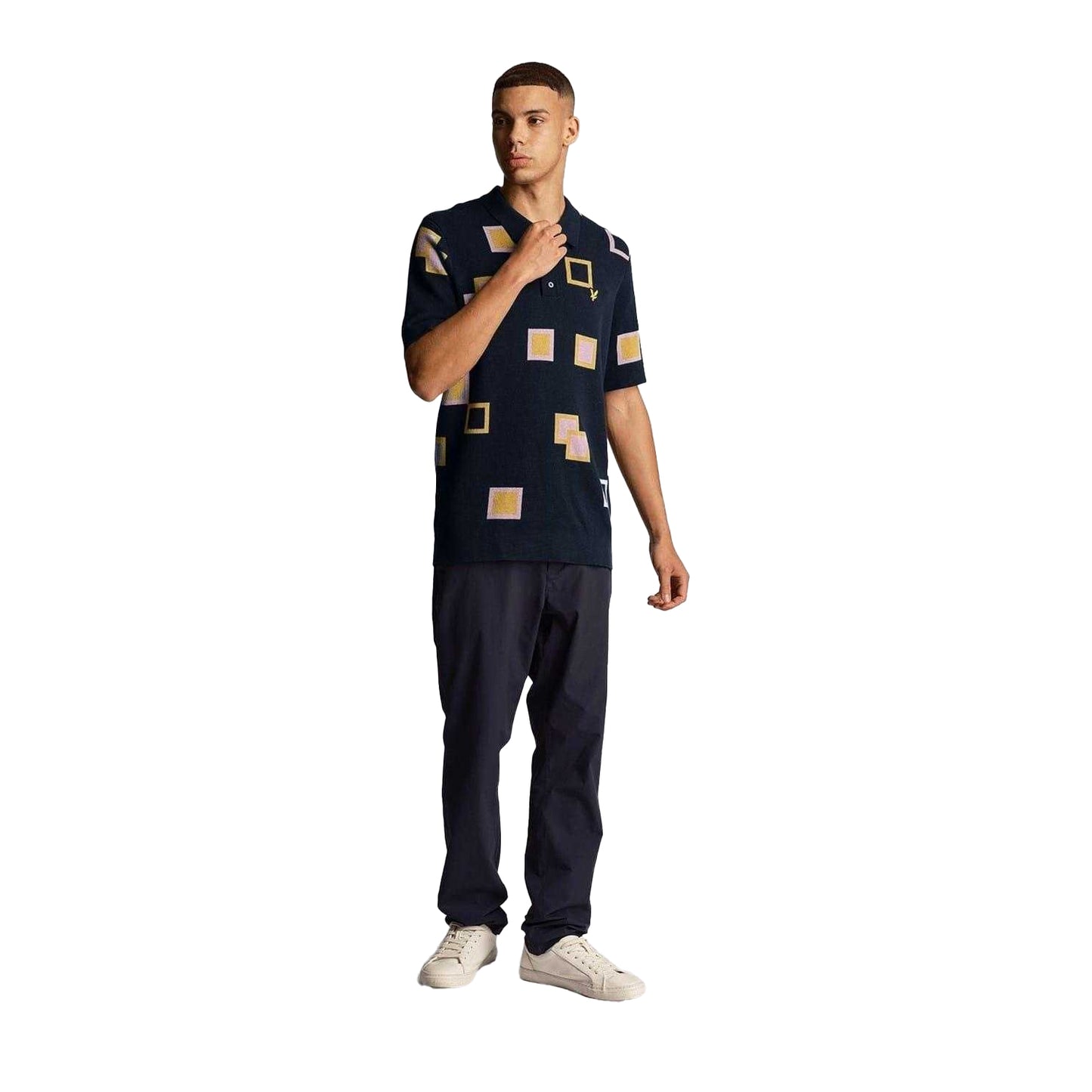 Dark Navy - Pack Shot - Lyle & Scott Mens Square Knitted Regular Polo Shirt