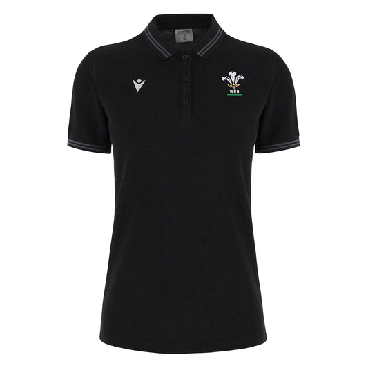 Black-Gold-Red - Front - Macron Womens-Ladies 2024 Wales RU Polo Shirt