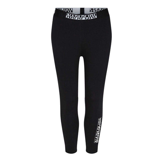 Black - Front - Napapijri Womens-Ladies Cotton Blend Vertical Logo Leggings