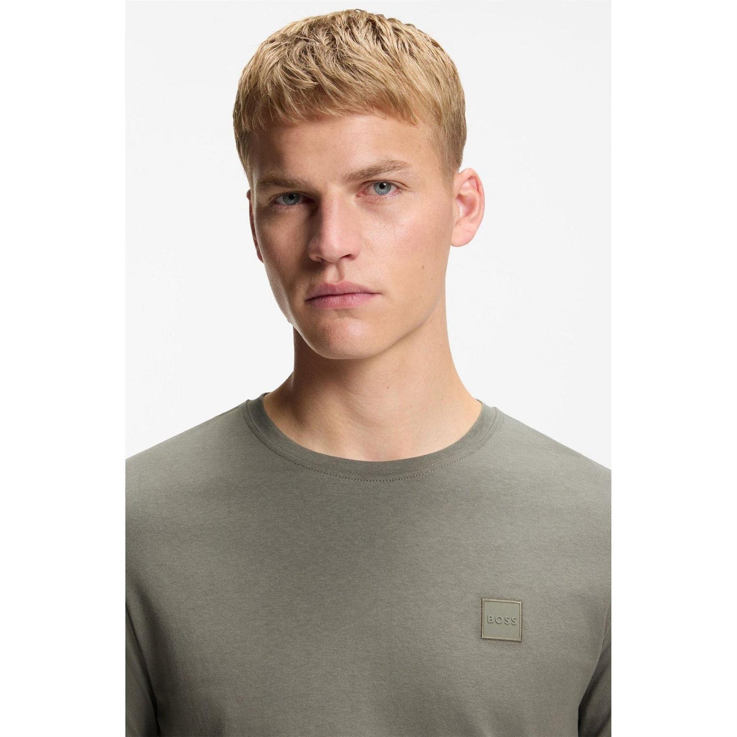Grey - Close up - Boss Mens Logo Regular T-Shirt