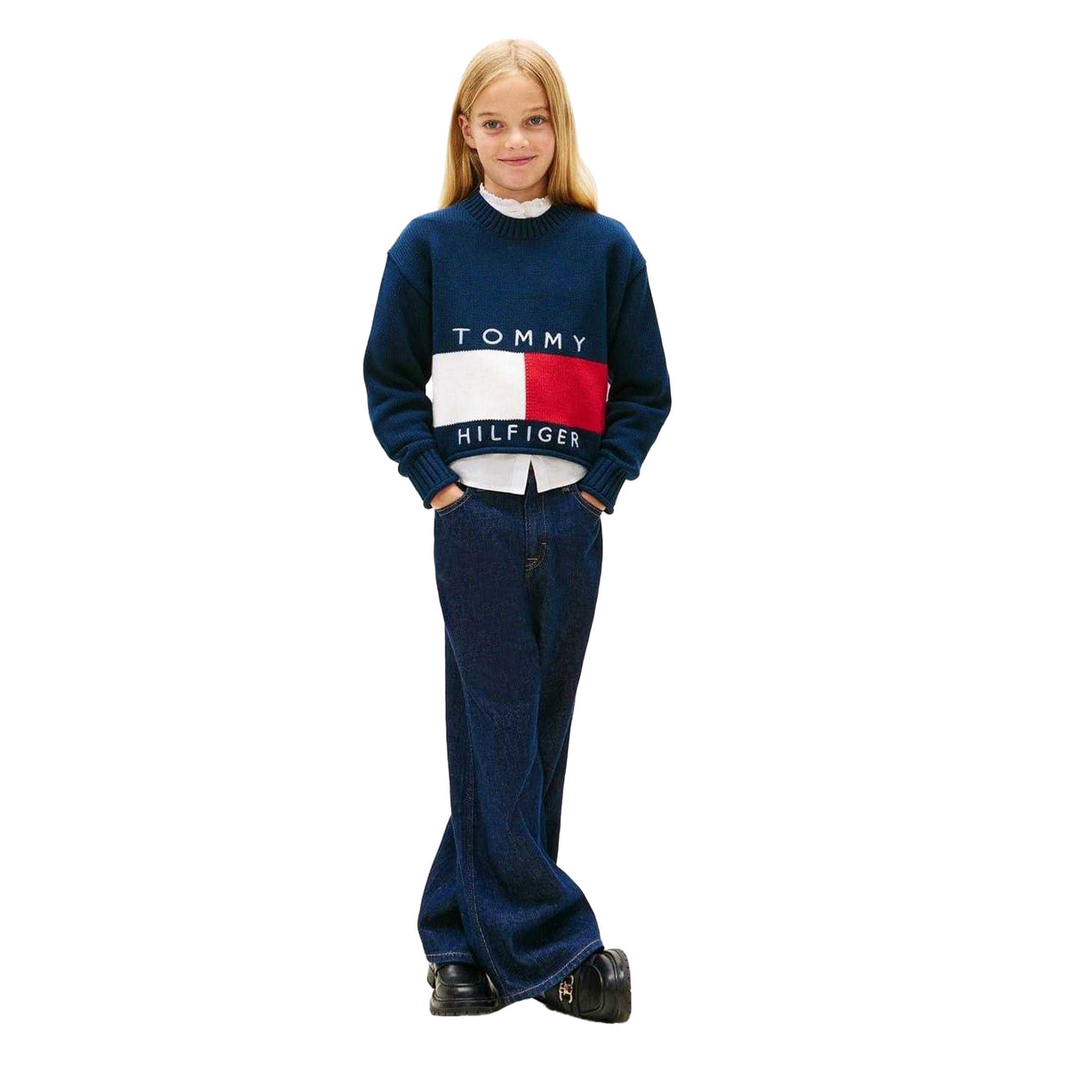Night Navy - Pack Shot - Tommy Hilfiger Childrens-Kids Heritage Boxy Jumper