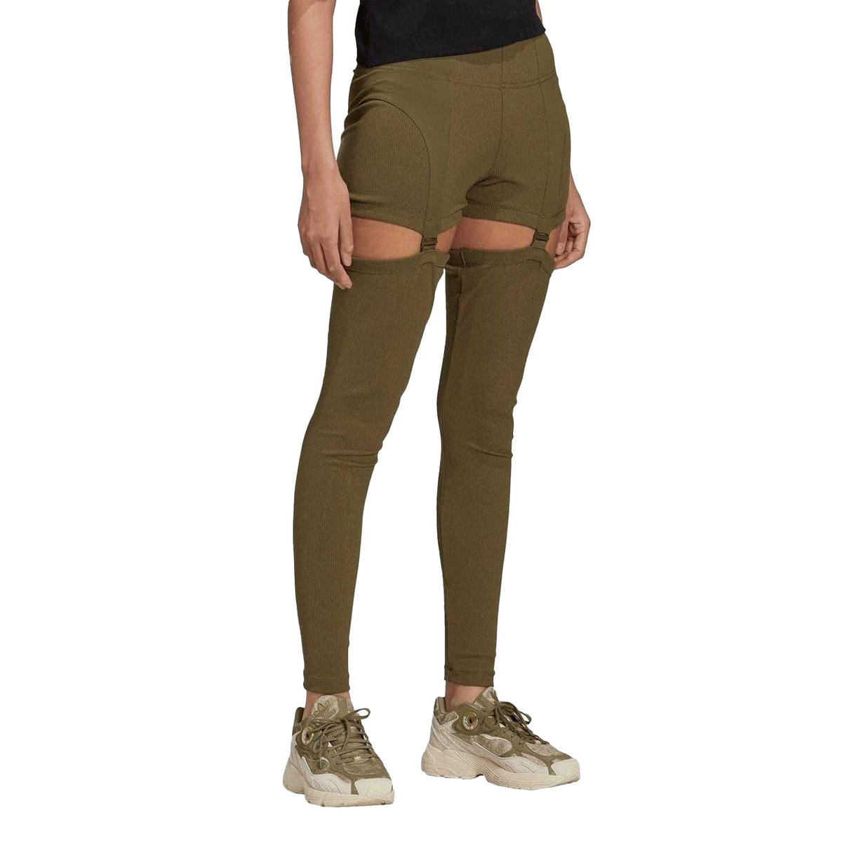 Green - Side - Adidas Womens-Ladies 2 in 1 Leggings