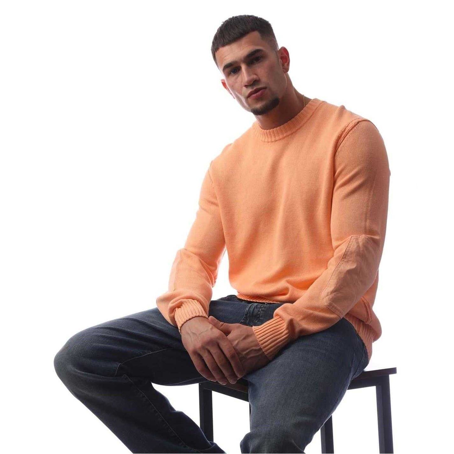 Pastel Orange - Lifestyle - Boss Mens Crew Neck Regular Casual Sweater Top