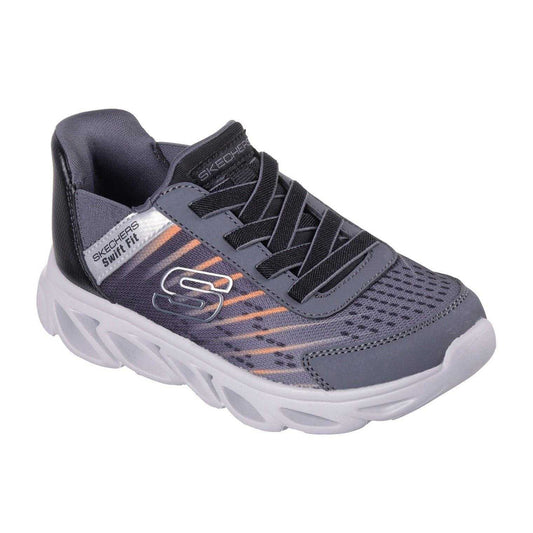 Black-Charcoal - Front - Skechers Childrens-Kids Glide Flex Lace Up Trainers