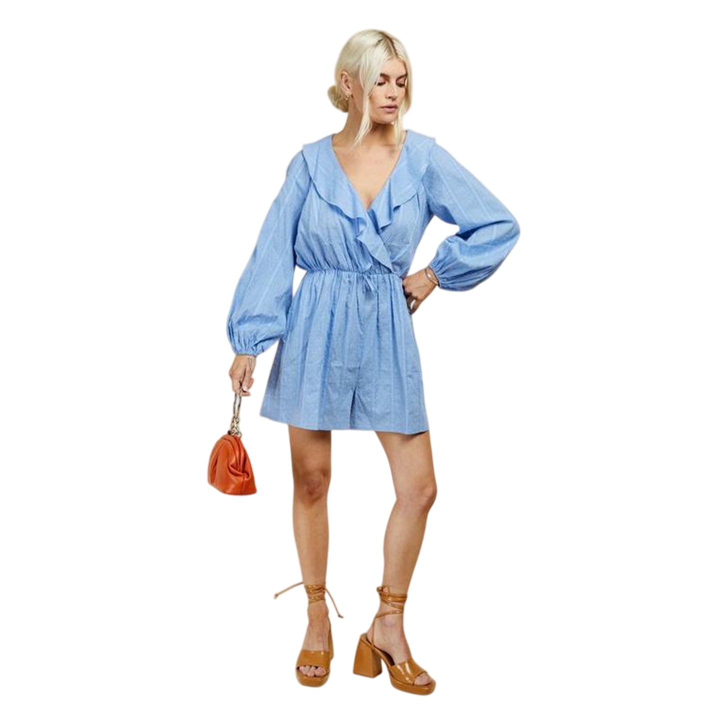 Blue - Side - Little Mistress Womens-Ladies Dobby Mock Wrap Playsuit