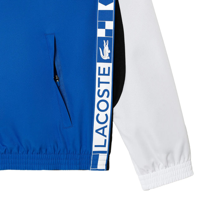 White-Blue-Black - Side - Lacoste Mens Sport Colour Block Tennis Jacket