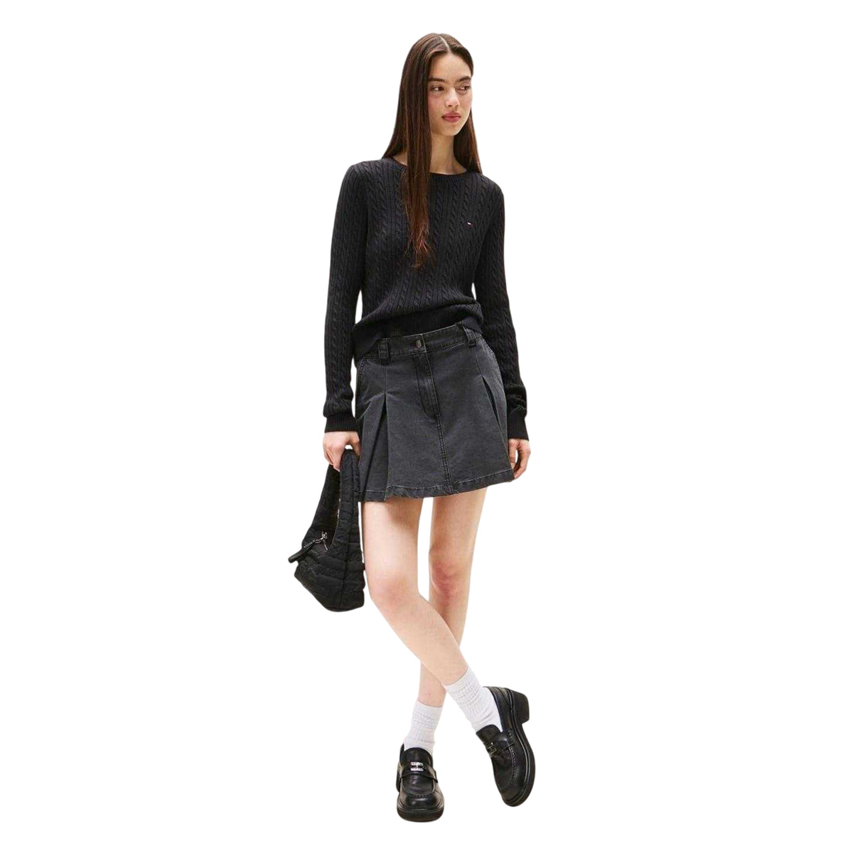 Black - Lifestyle - Tommy Jeans Womens-Ladies Cable Knit Long-Sleeved Sweater Top