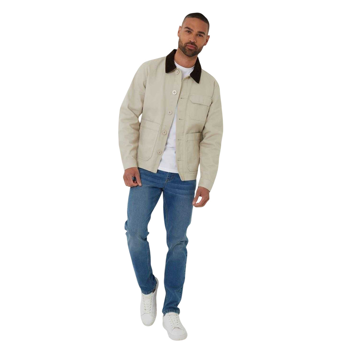 Stone - Side - Threadbare Mens Corduroy Utility Jacket