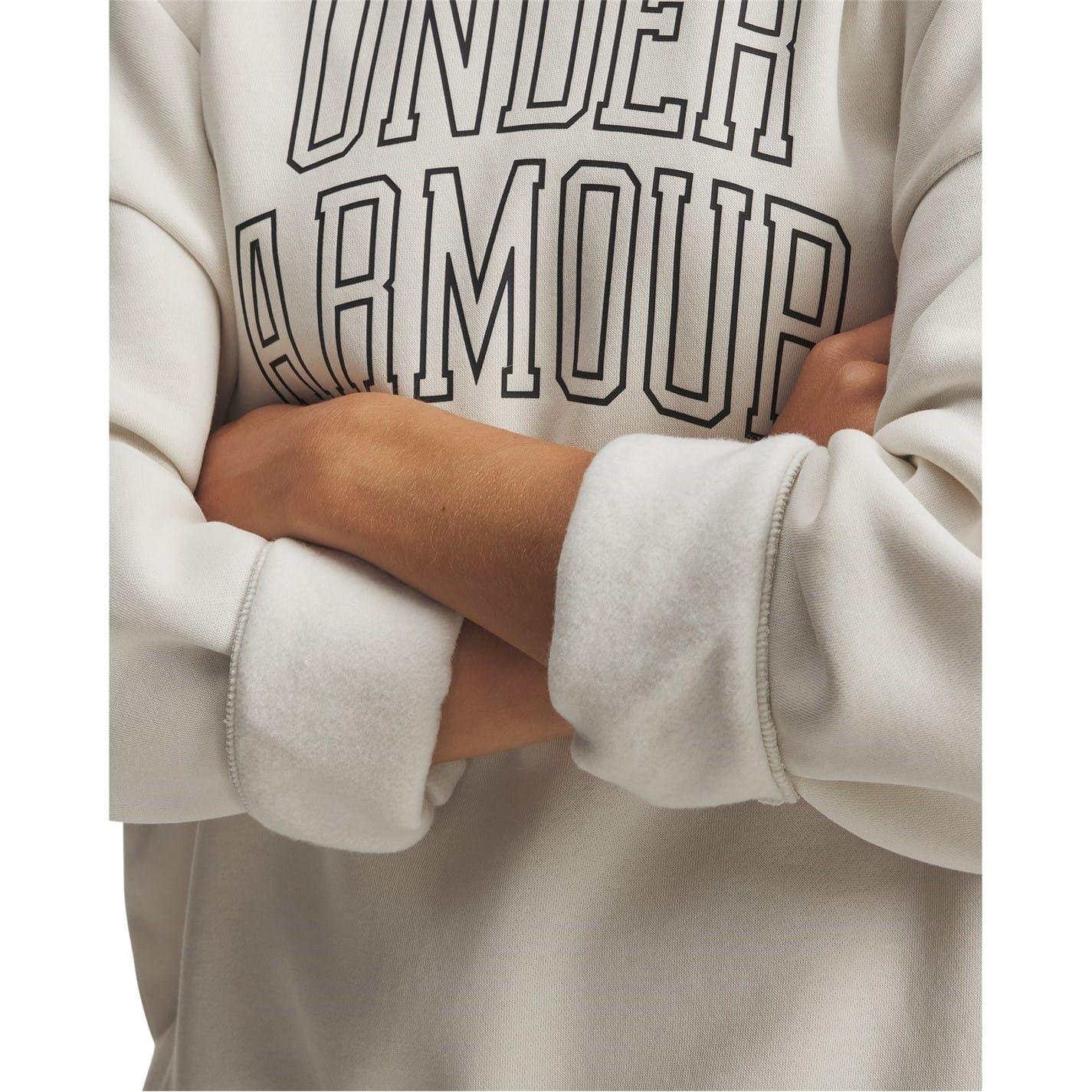 White - Close up - Under Armour Womens-Ladies Rival Fleece Relaxed Fit Sweatshirt