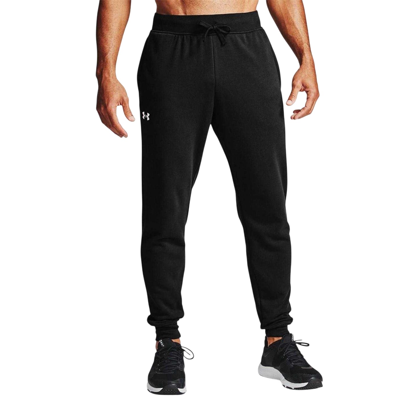 Black - Side - Under Armour Mens Rival Fleece Joggers