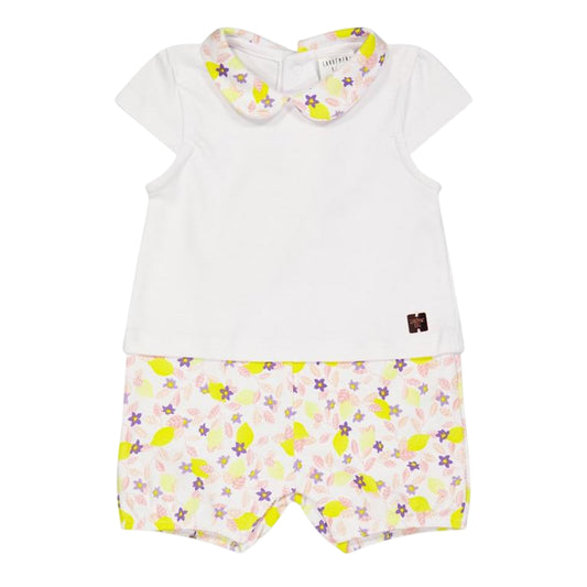 White - Front - Carrement Beau Baby Girls Floral Collared Summer Babysuit