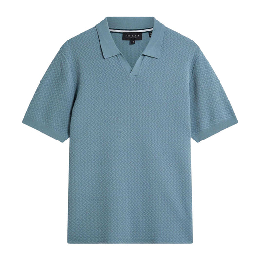 Blue - Front - Ted Baker Mens Zig Zag Knitted Polo Shirt