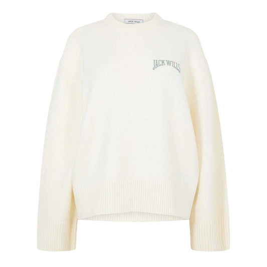 Vintage White - Front - Jack Wills Womens-Ladies Arched Logo Oversized Jumper